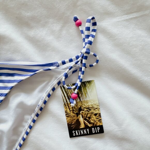 Skinny Dip Stripe String Bikini XL NWT blue & white women's bathing suit - Picture 3 of 10